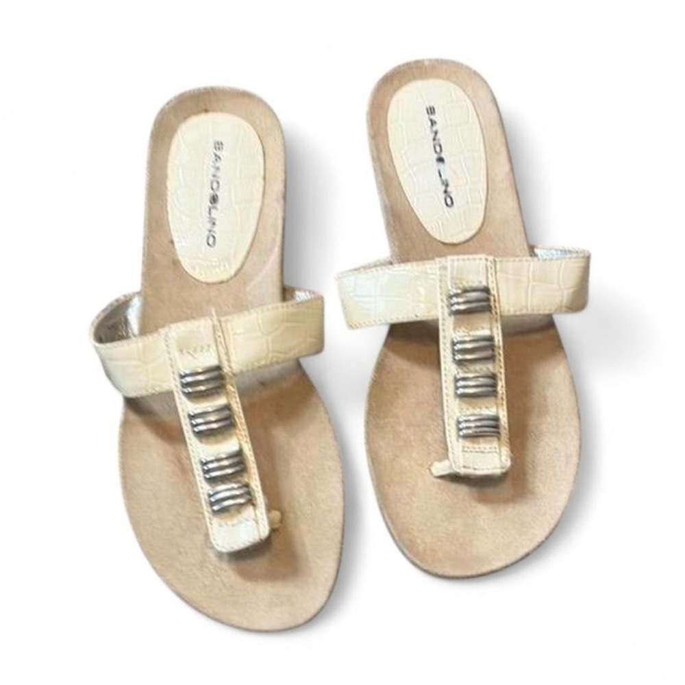 Vintage Y2K Bandolino Ivory Croc "Shake That" Thong Sandals,‎ Women's Size 7.5